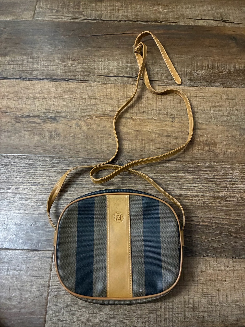 Fendi Brown and Black Striped Crossbody Bag